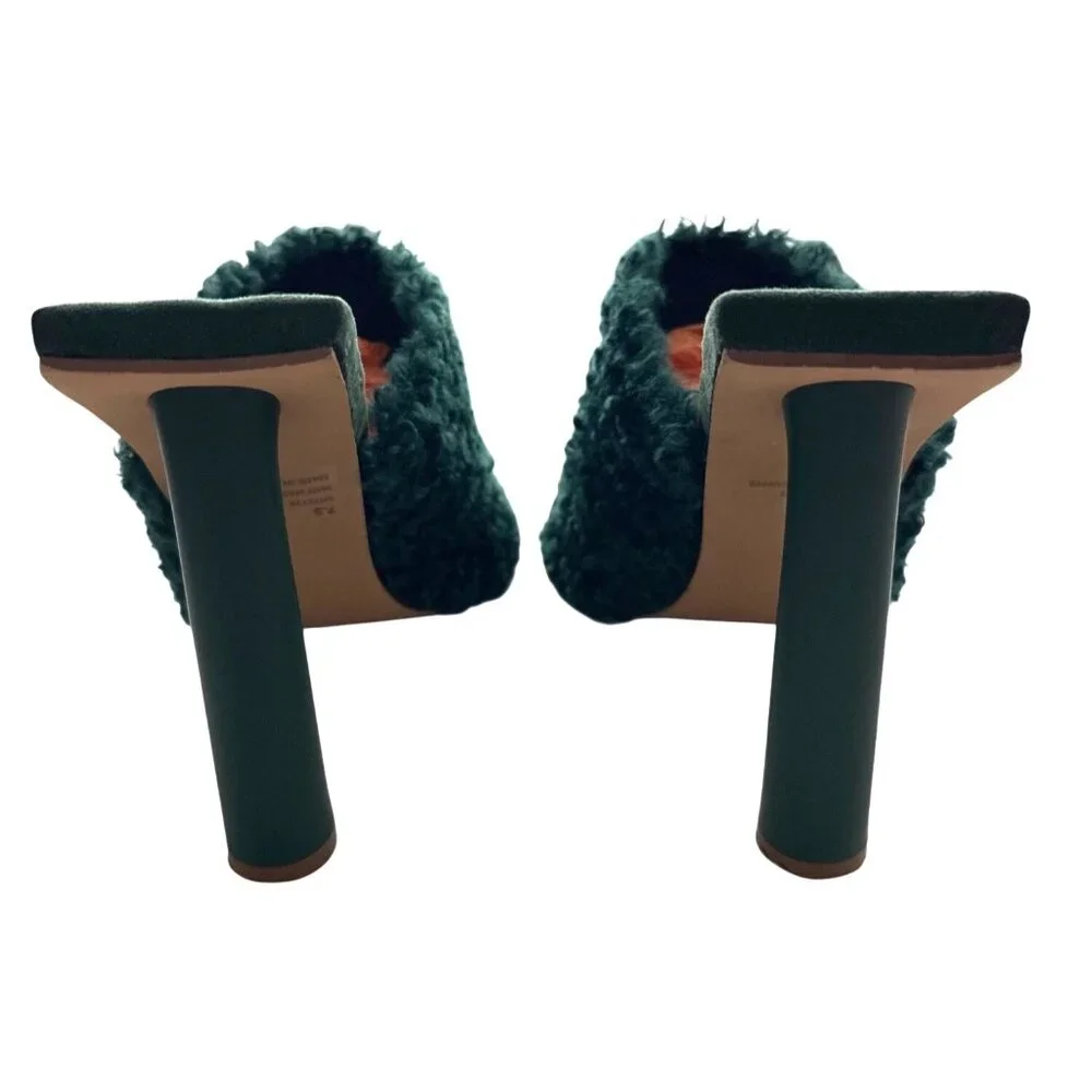 Lemonade Sunny Green Faux Fur Mules Open-Toe Slip On 5” Cylinder Heel Size 7.5 - Picture 6 of 9